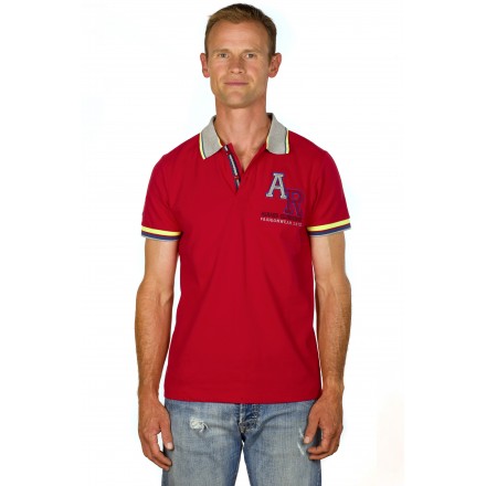 Polo homme manches courtes rouge brodé gris