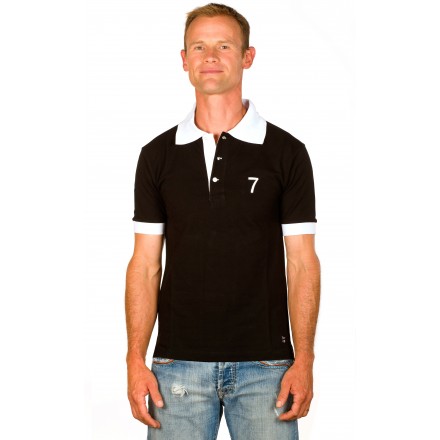 Polo homme manches courtes noir brodé numéro 7 blanc