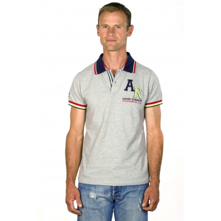 Polo homme manches courtes gris brodé bleu marine