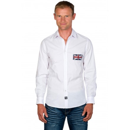 Chemise coton homme cintrée unie blanche Union Jack