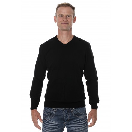 Pull homme laine de yak col V noir