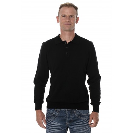 Pull homme laine de yak col polo noir