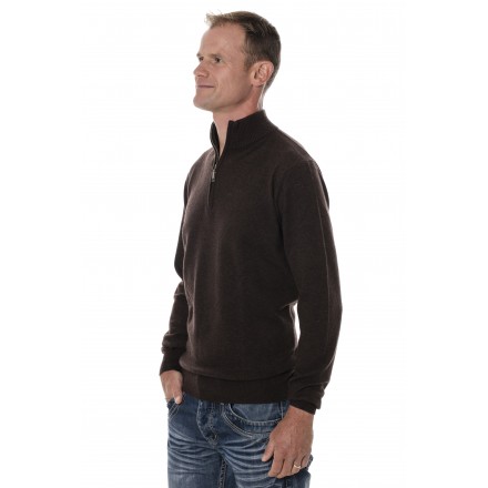 Pull col zippé homme laine de yak marron