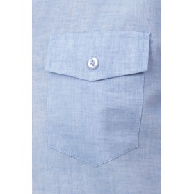 Chemise coton & lin homme ajustée bleu manches courtes
