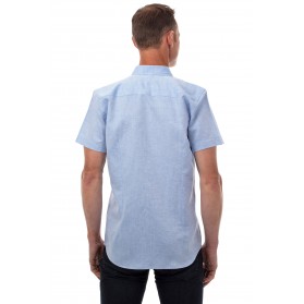 Chemise coton & lin homme ajustée bleu manches courtes