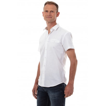 Chemise en lin homme ajustée blanche manches courtes