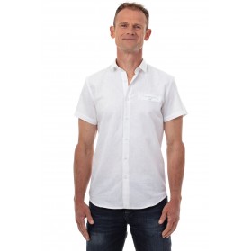 Chemise en lin homme ajustée blanche manches courtes