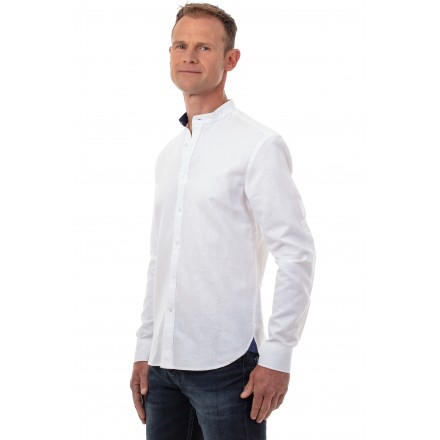 Chemise col mao homme en lin ajustée blanche