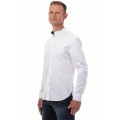 Chemise col mao homme en lin ajustée blanche