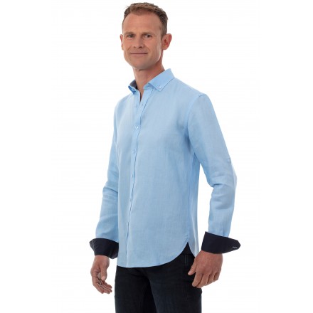 Chemise en lin bleu homme