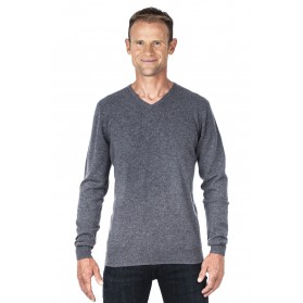 Pull cachemire homme 100% col V  gris