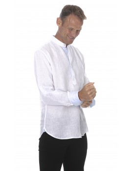 Chemise blanche col mao homme en lin style tunisien