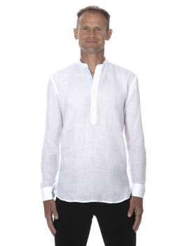 Chemise lin col mao pour homme blanche style tunisien