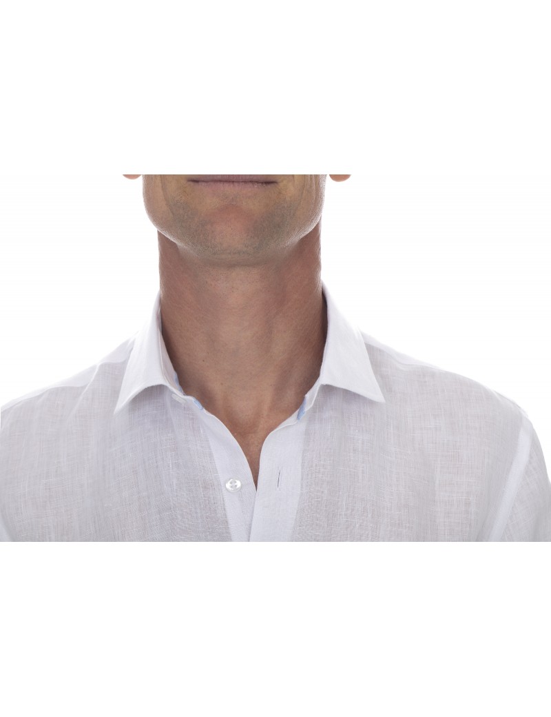Chemise en lin homme col italien blanche - Ugholin