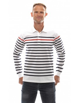 Marinière homme col polo manches longues blanche