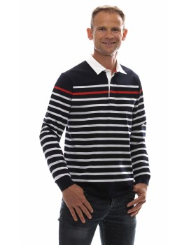 T-shirt marinière homme col polo manches longues