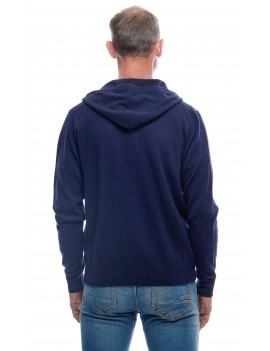 Gilet capuche hoodie zippe en cachemire homme bleu marine