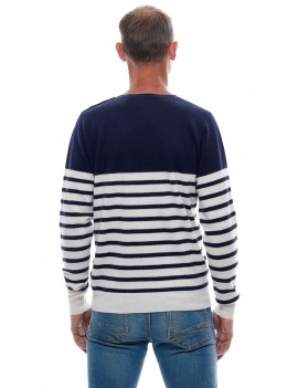 Pull marin cachemire homme rayé col rond