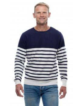 Pull marin homme en cachemire rayé col rond