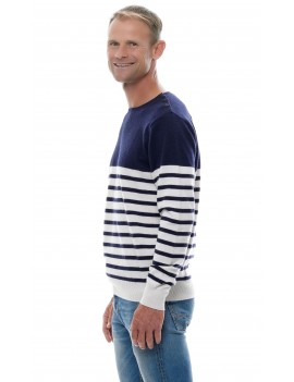 Pull marin homme rayé cachemire col rond
