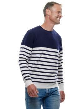 Pull cachemire homme col rond marin rayé
