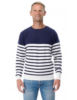 Pull marin rayé homme cachemire col rond