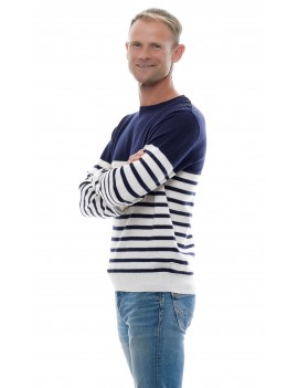 Pull marin rayé homme en cachemire col rond