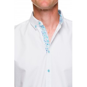 Chemisette homme coton ajustée col boutonné blanche à motifs fleurs