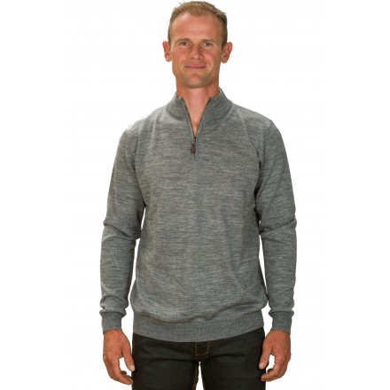 Pull cachemire homme col zippé gris clair