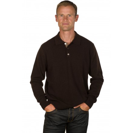 Pull cachemire homme col polo marron