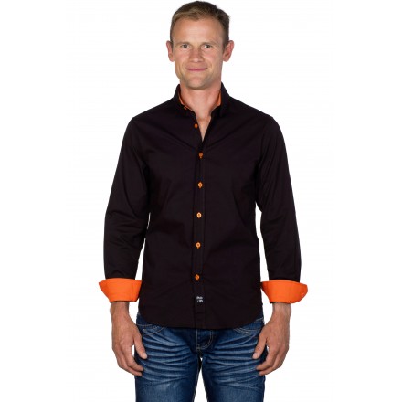 Chemise coton homme cintrée stretch marron & orange Axel