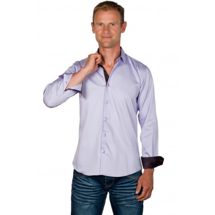 Chemise cintrée homme ajustée col italien lilas Tom