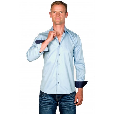 Chemise coton homme ajustée col italien bleu ciel Ethan