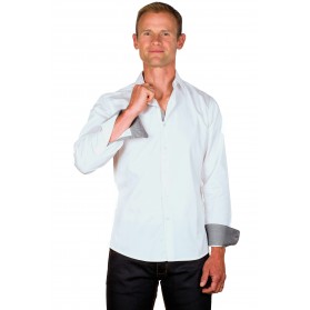 Chemise coton homme ajustée blanche galon gris
