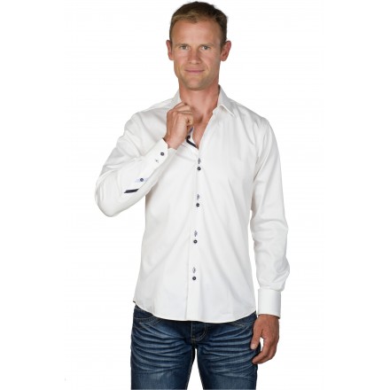 Chemise coton homme ajustée col italien blanche Andy