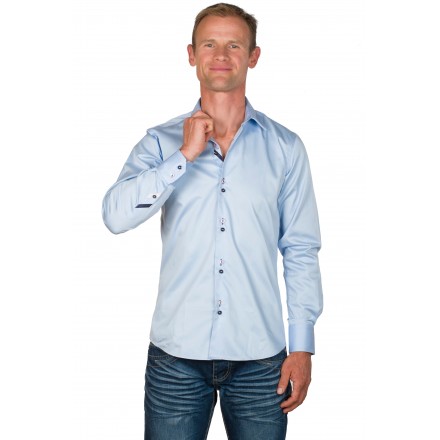 Chemise coton homme ajustée col italien bleu ciel Andy