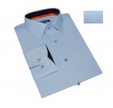 Chemise coton homme ajustée col italien bleu chambray galon orange