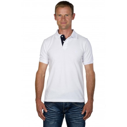 Polo homme manches courtes uni blanc brodé ton sur ton