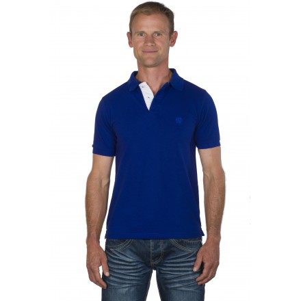 Polo homme manches courtes uni bleu électrique brodé ton sur ton