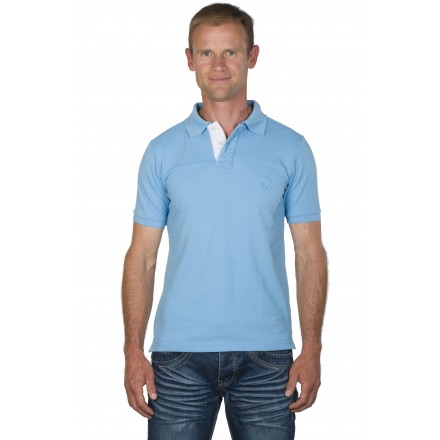 Polo homme manches courtes uni turquoise logo brodé ton sur ton