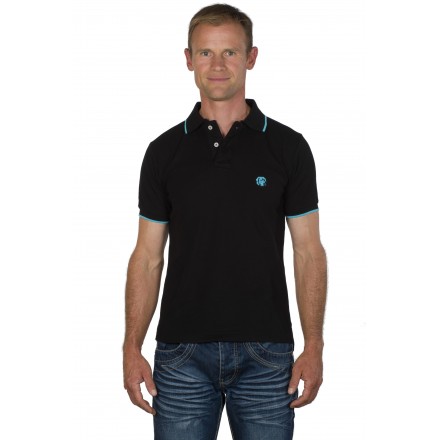 Polo homme manches courtes uni noir brodé bleu turquoise