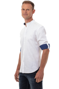 Chemise en lin homme blanc col mao